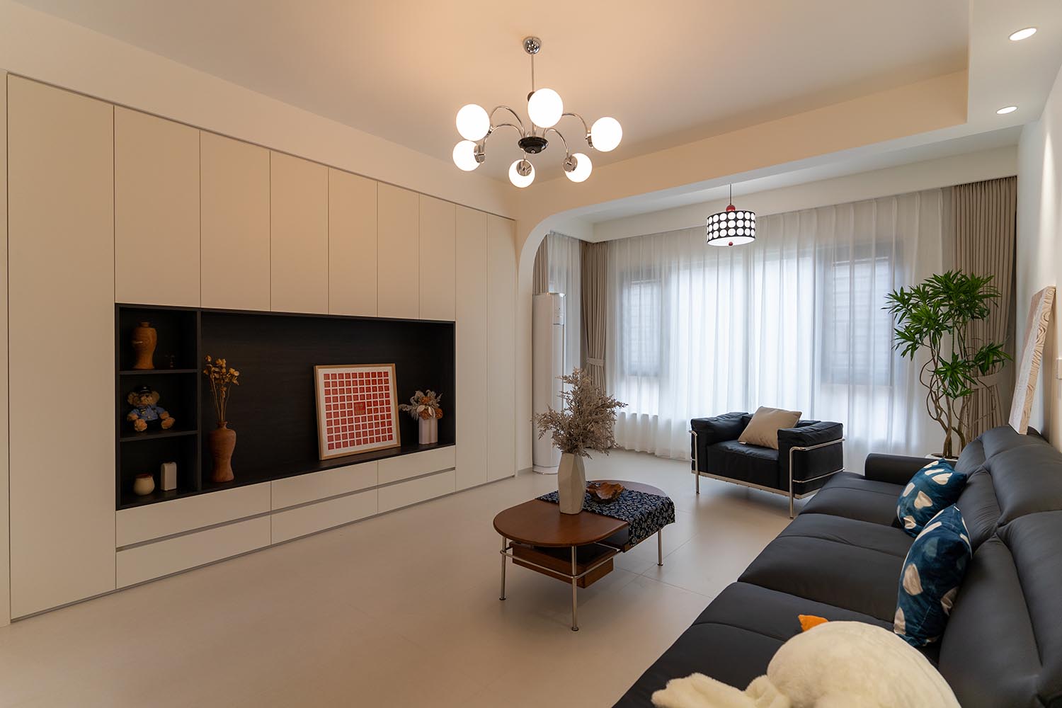 株洲金水灣115平奶油中古風(fēng)裝修實(shí)景